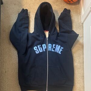 Supreme Navy Blue Zip-Up Hoodie